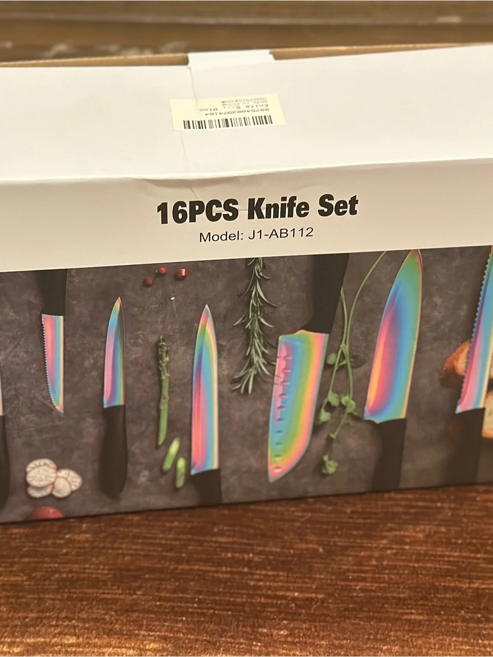 16pcs Knife Set with Iridescent Blades - Black Handles